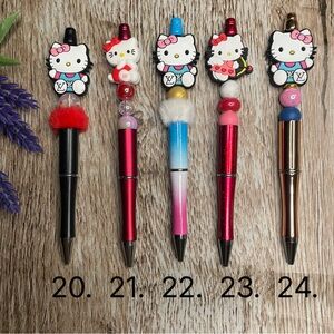 Handcrafted Hello Pens Kitty Beaded Unique Artisan Gifts Office Accessories